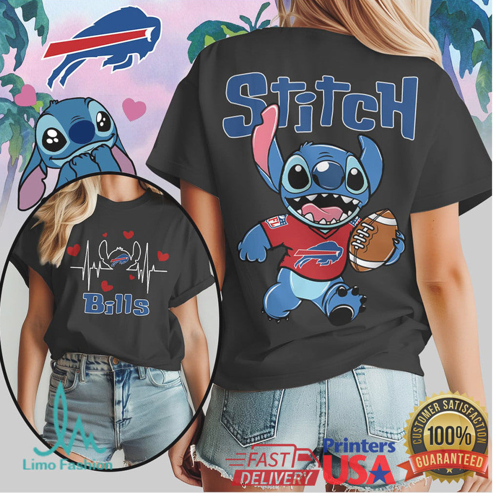 Disney Stitch Buffalo Bills Football Heartbeat Fan T Shirt - Limotees LLC
