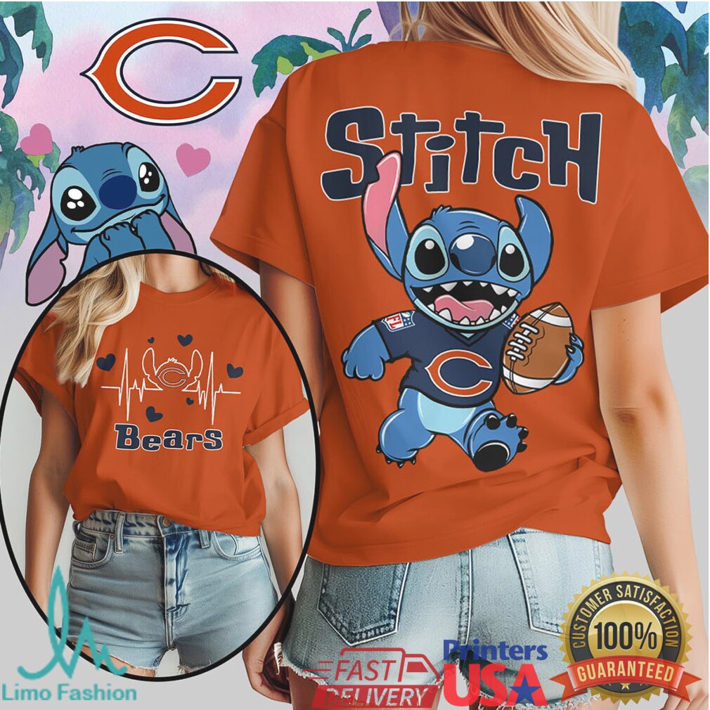 Disney Stitch Chicago Bears Football Heartbeat Fan T Shirt - Limotees LLC