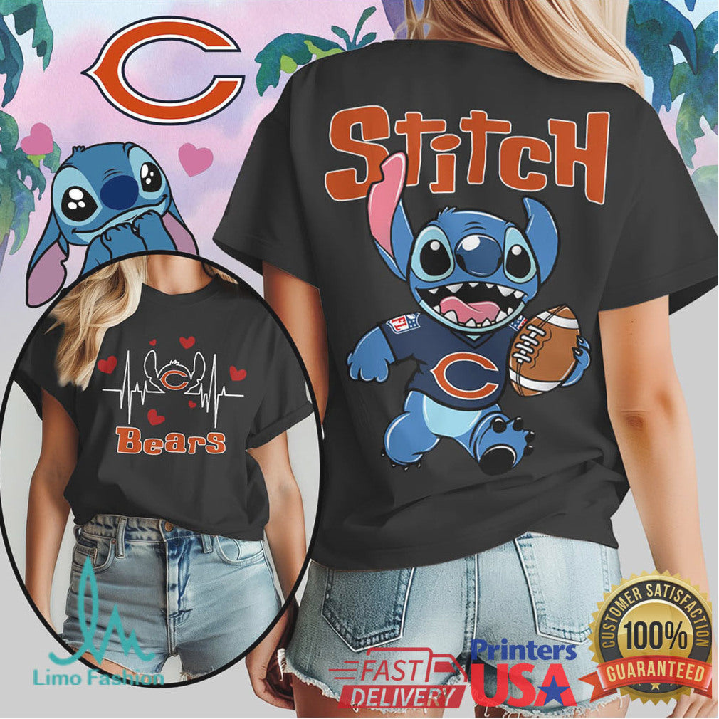 Disney Stitch Chicago Bears Football Heartbeat Fan T Shirt - Limotees LLC
