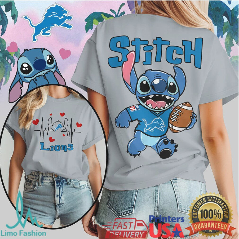 Disney Stitch Detroit Lions Football Heartbeat Fan T Shirt - Limotees LLC