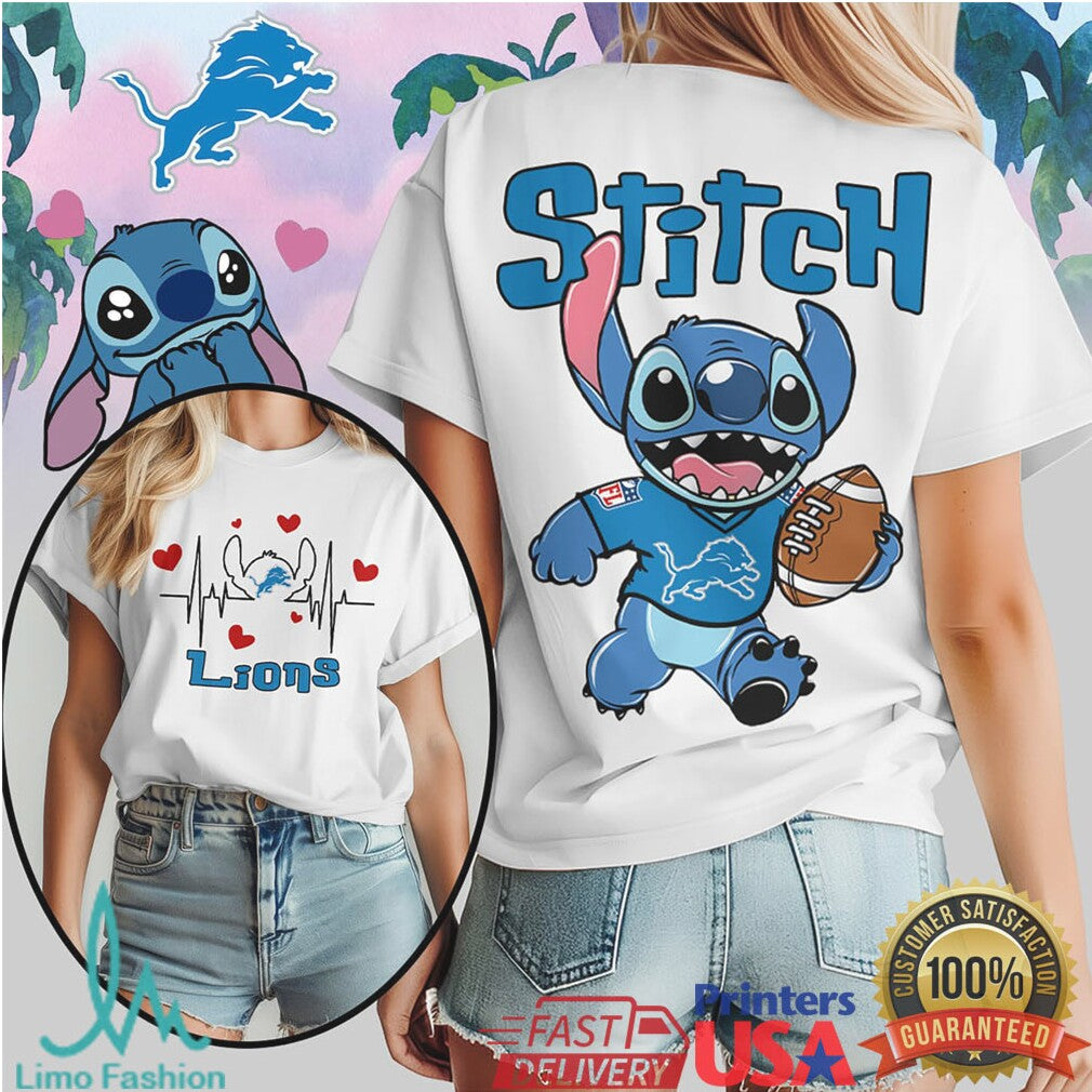 Disney Stitch Detroit Lions Football Heartbeat Fan T Shirt - Limotees LLC