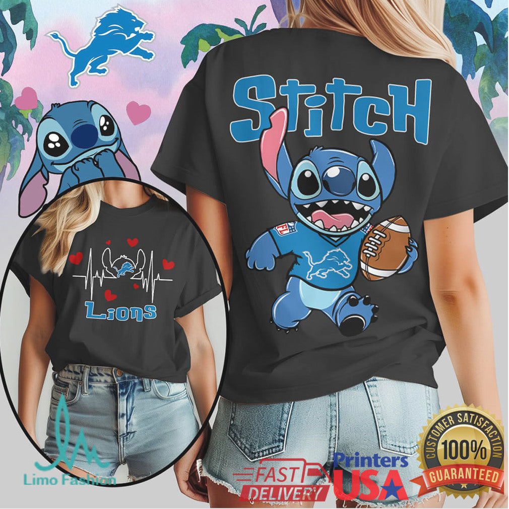 Disney Stitch Detroit Lions Football Heartbeat Fan T Shirt - Limotees LLC