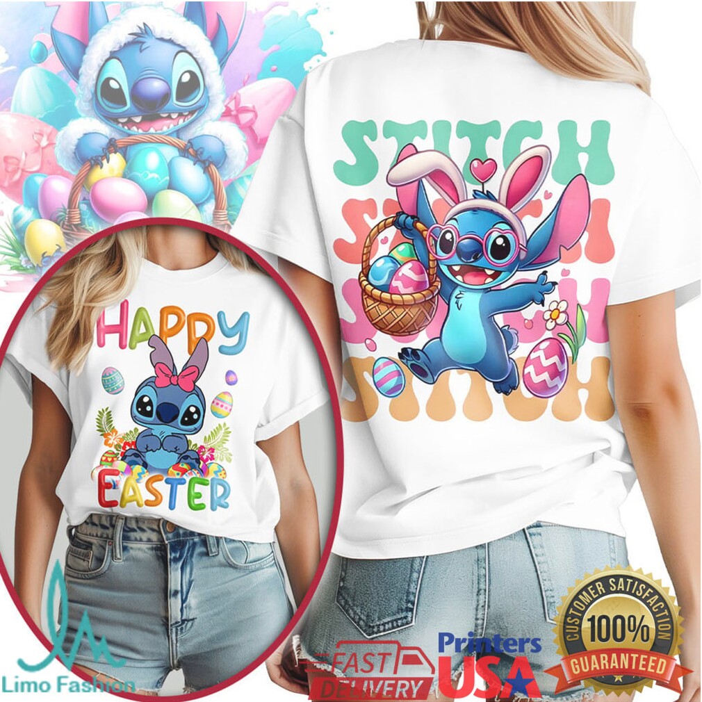Disney Stitch Happy Easter Bunny Ears Basket Graphic T Shirt - Limotees LLC