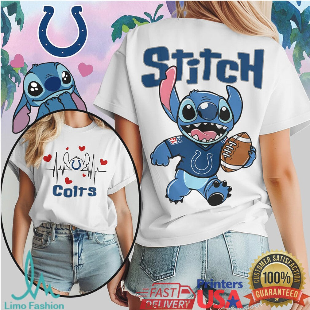 Disney Stitch Indianapolis Colts Football Heartbeat Fan T Shirt - Limotees LLC