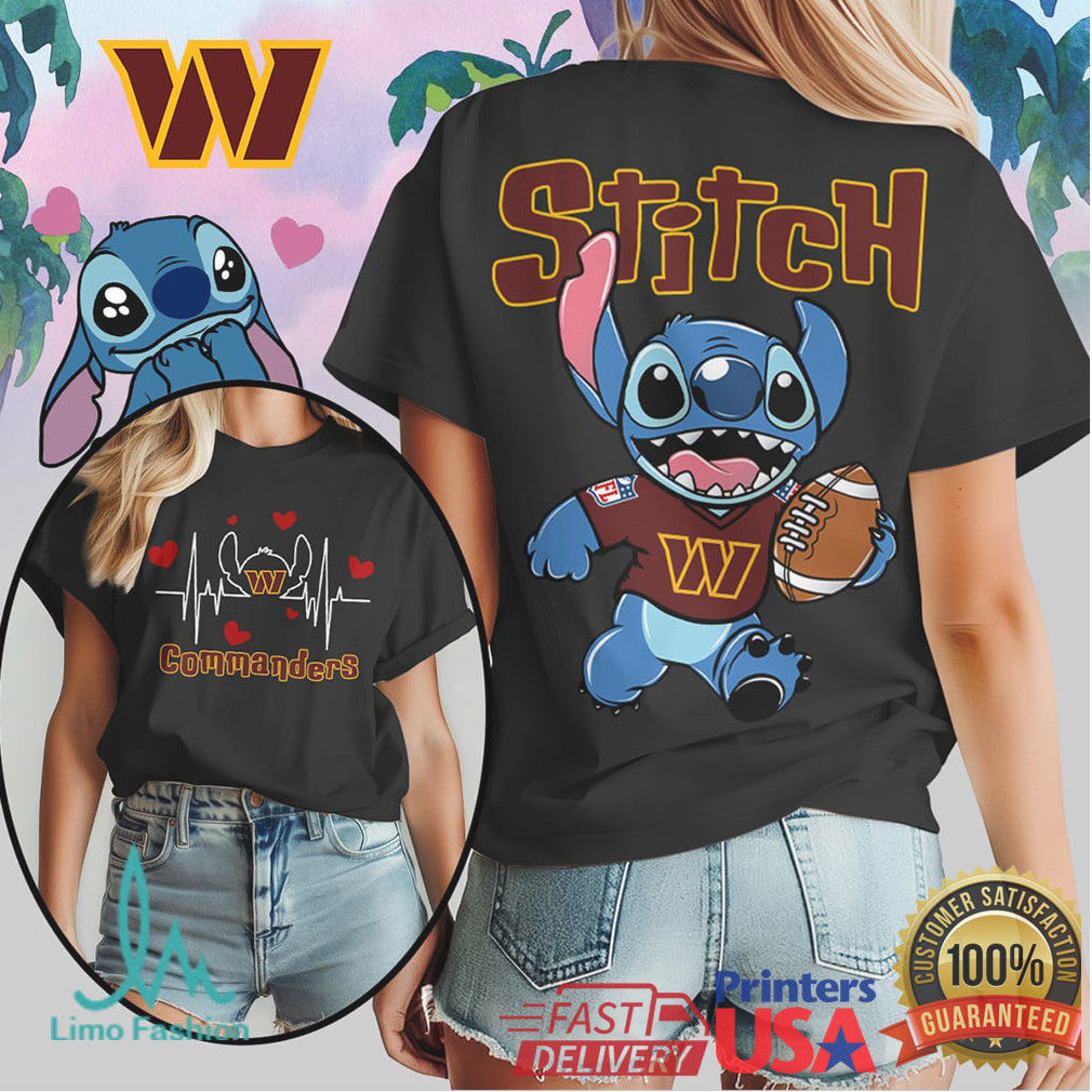 Disney Stitch Washington Commanders Football Heartbeat Fan T Shirt - Limotees LLC