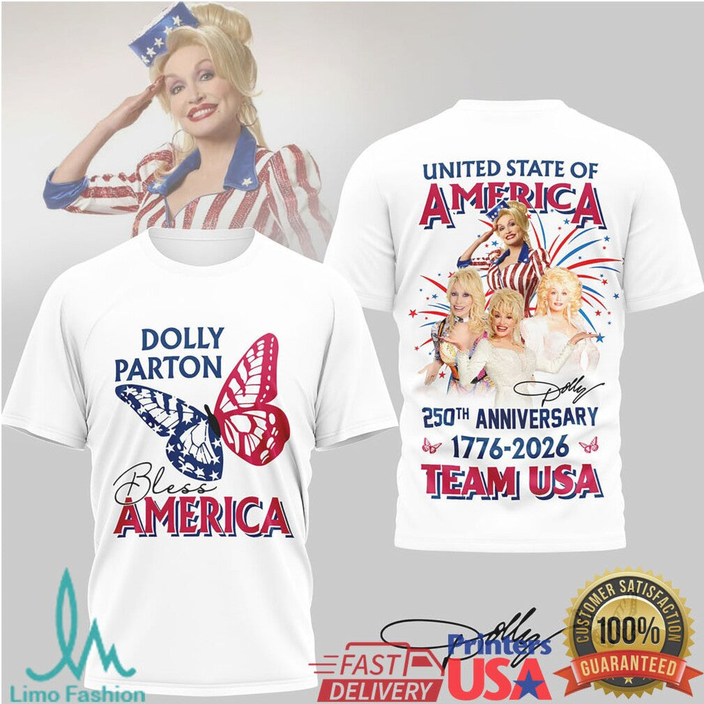 Dolly Parton Bless America 250th Anniversary Team USA Butterfly T Shirt - Limotees LLC
