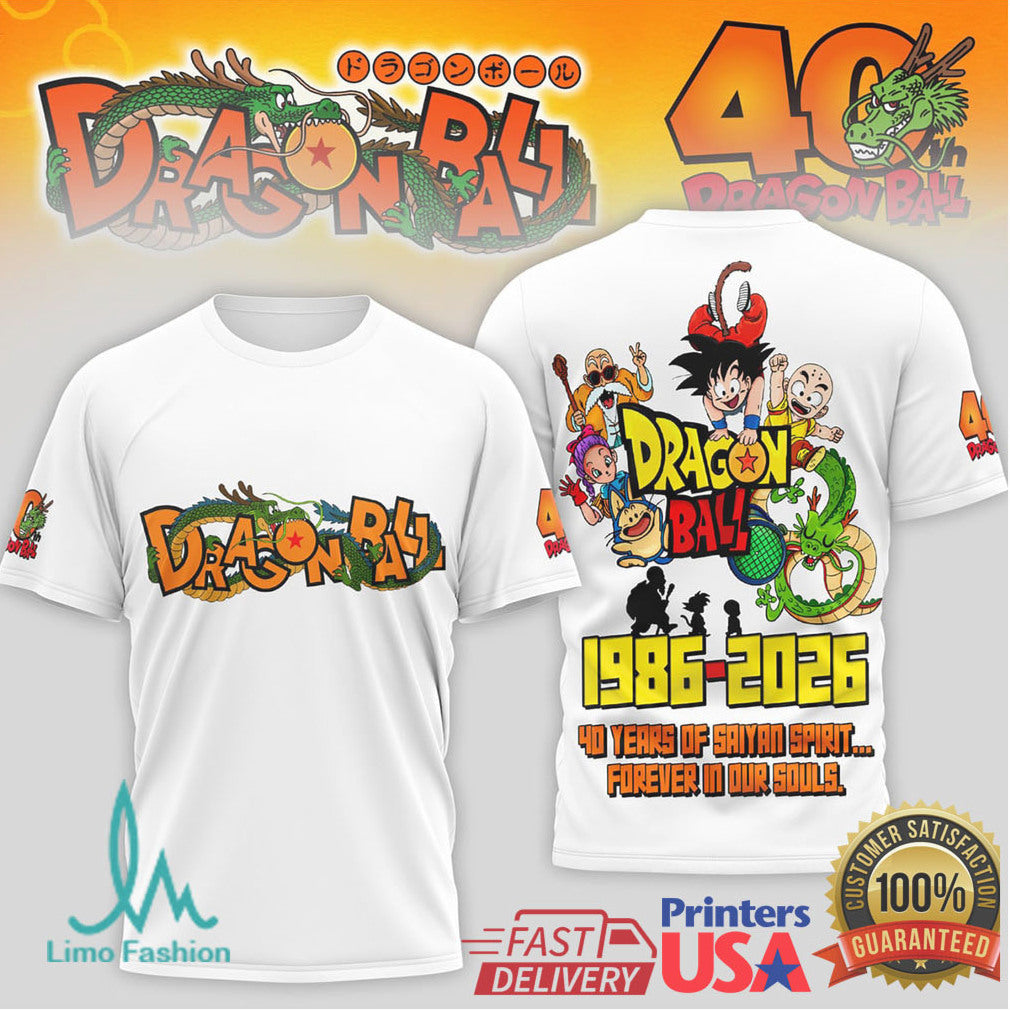 Dragon Ball 40th Anniversary 1986 2026 Saiyan Spirit T Shirt - Limotees LLC