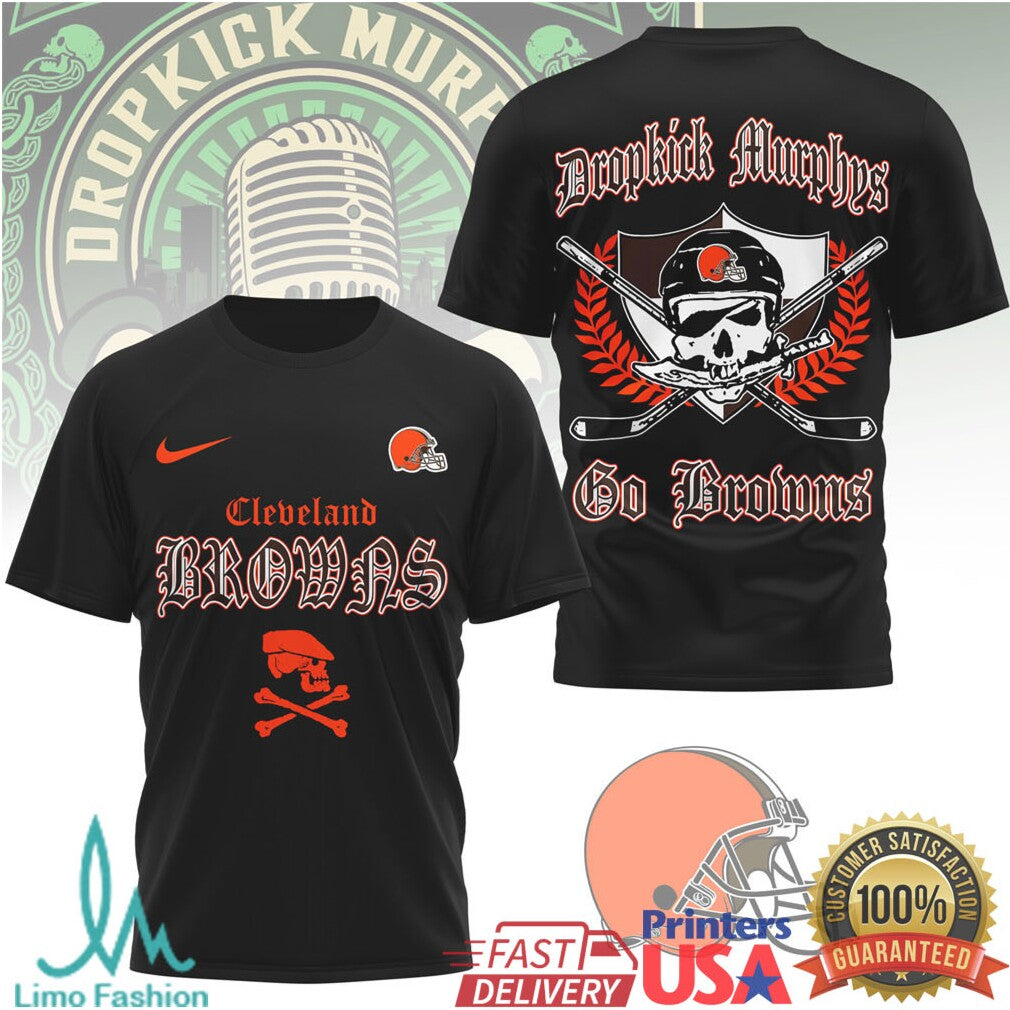Dropkick Murphys x Cleveland Browns Gothic Logo Punk Rock NFL T Shirt - Limotees LLC
