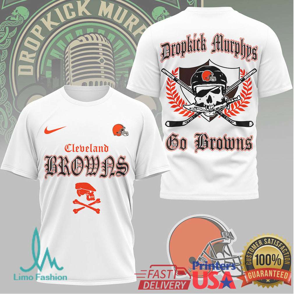 Dropkick Murphys x Cleveland Browns Gothic Logo Punk Rock NFL T Shirt - Limotees LLC