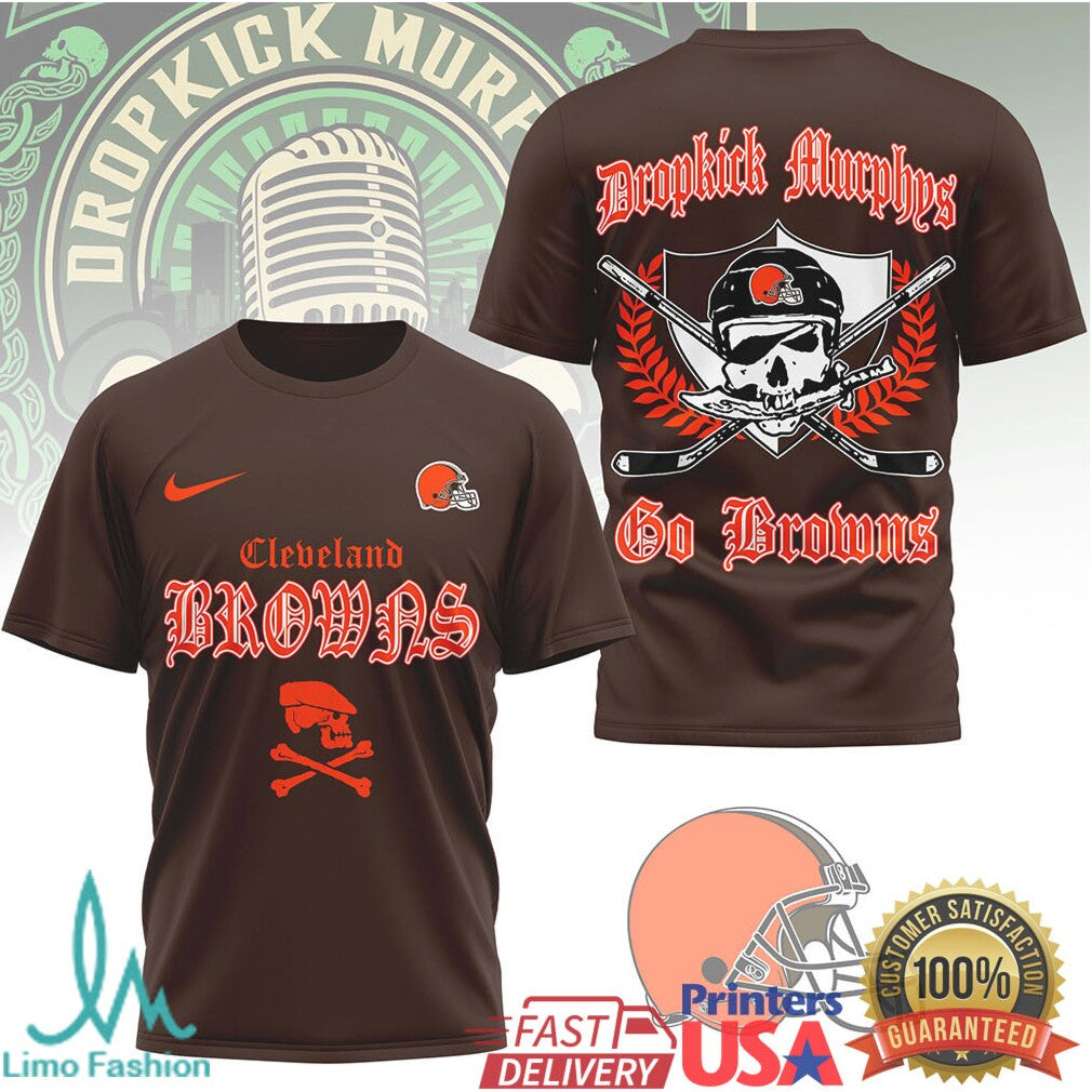 Dropkick Murphys x Cleveland Browns Gothic Logo Punk Rock NFL T Shirt - Limotees LLC