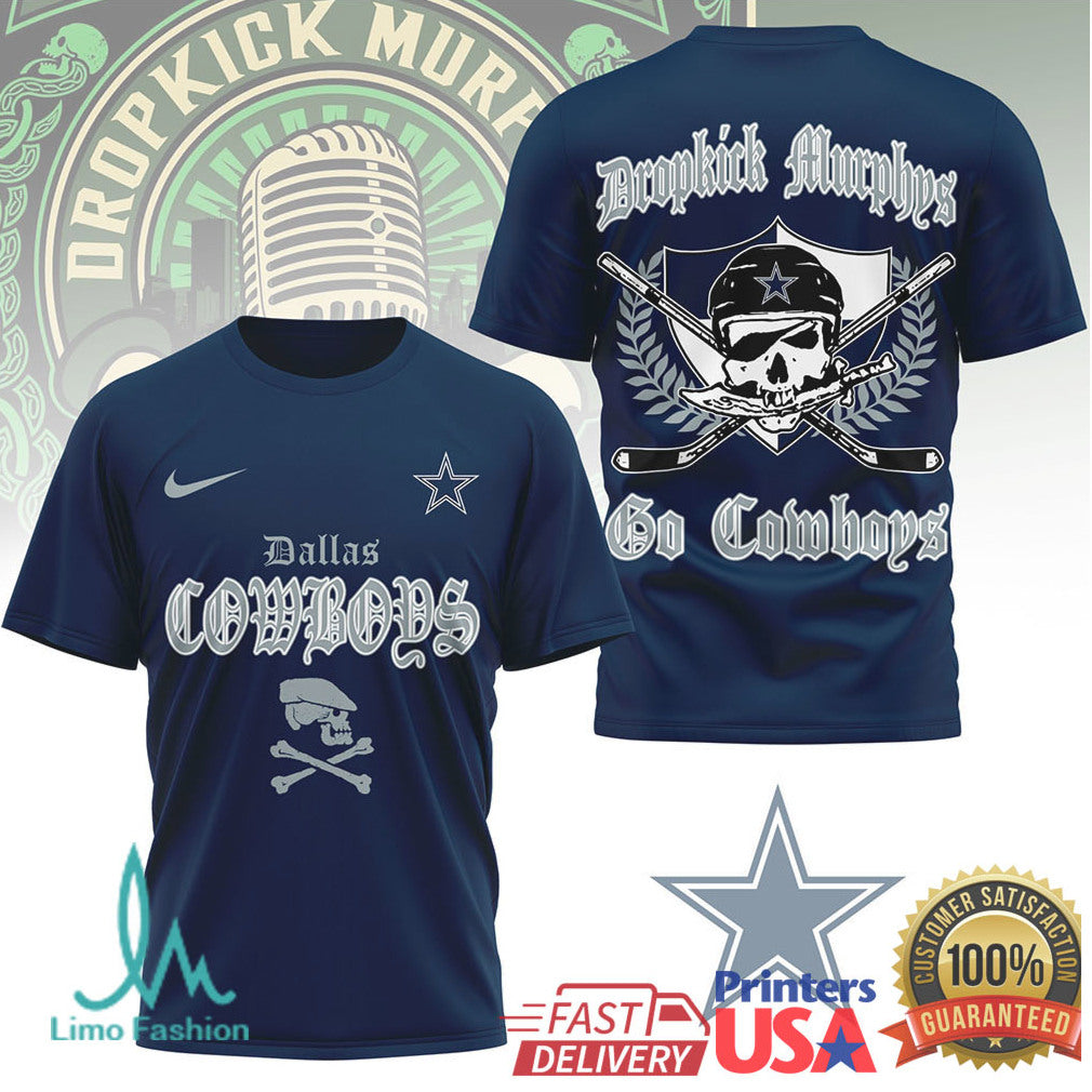 Dropkick Murphys x Dallas Cowboys Skull & Crossbones Punk Rock Football T Shirt - Limotees LLC