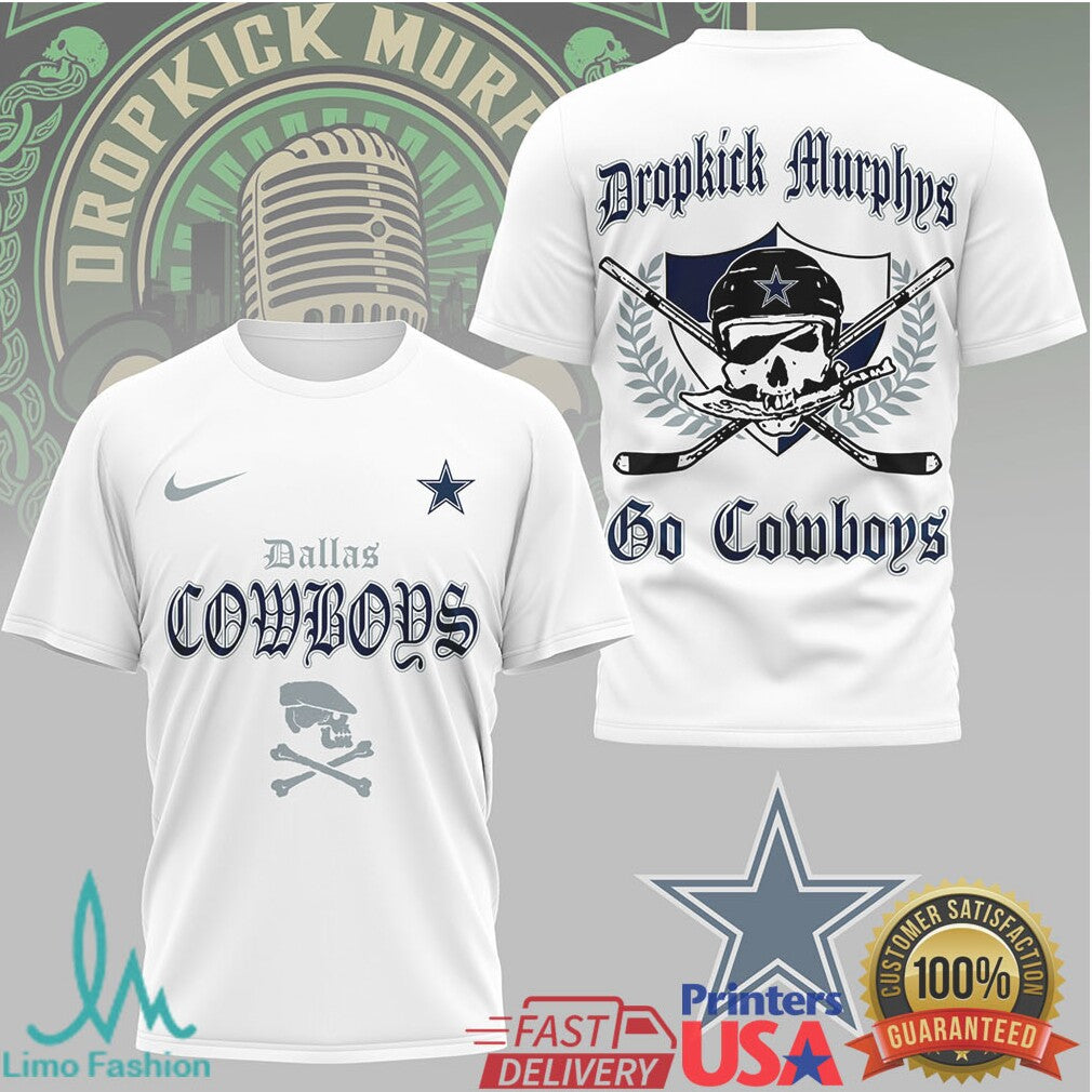 Dropkick Murphys x Dallas Cowboys Skull & Crossbones Punk Rock Football T Shirt - Limotees LLC