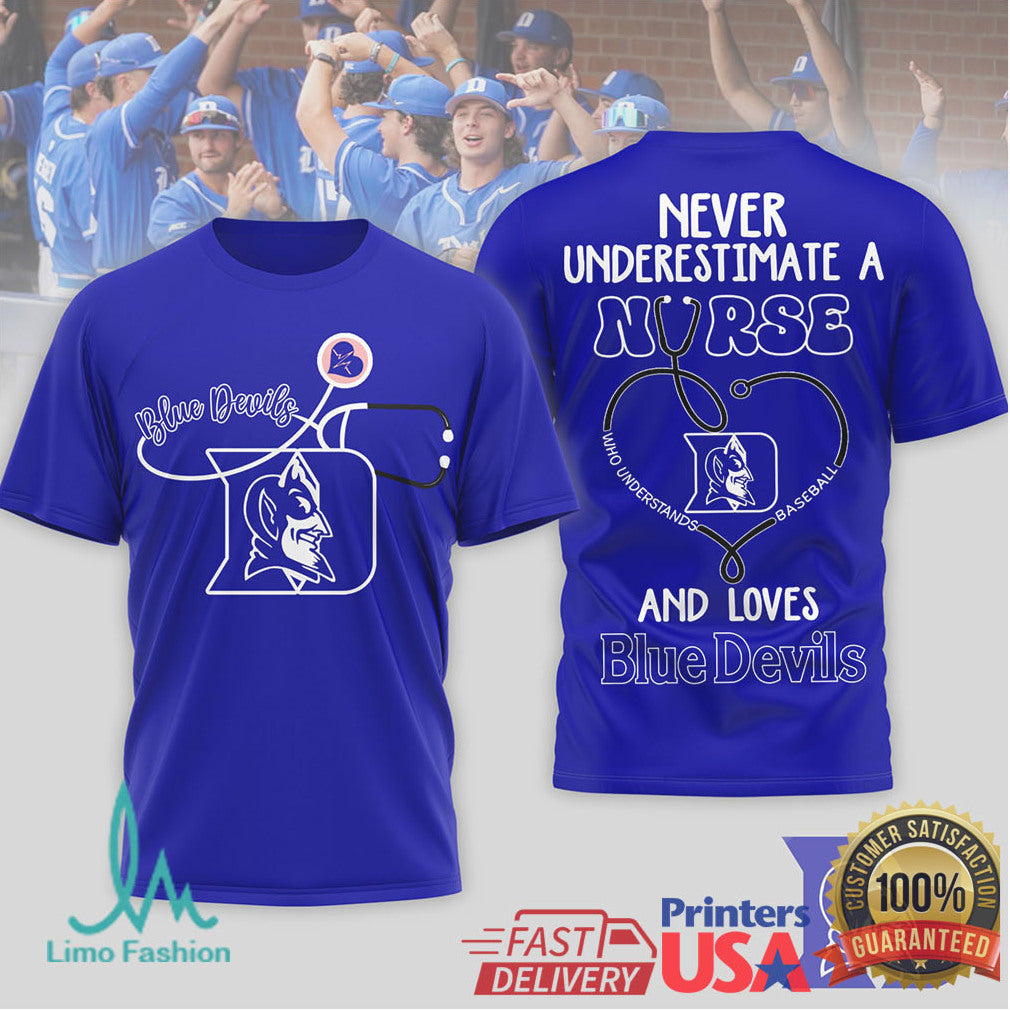Duke Blue Devils Nurse T Shirt Proud Nurse and College Baseball Fan Gift T Shirt - Limotees LLC