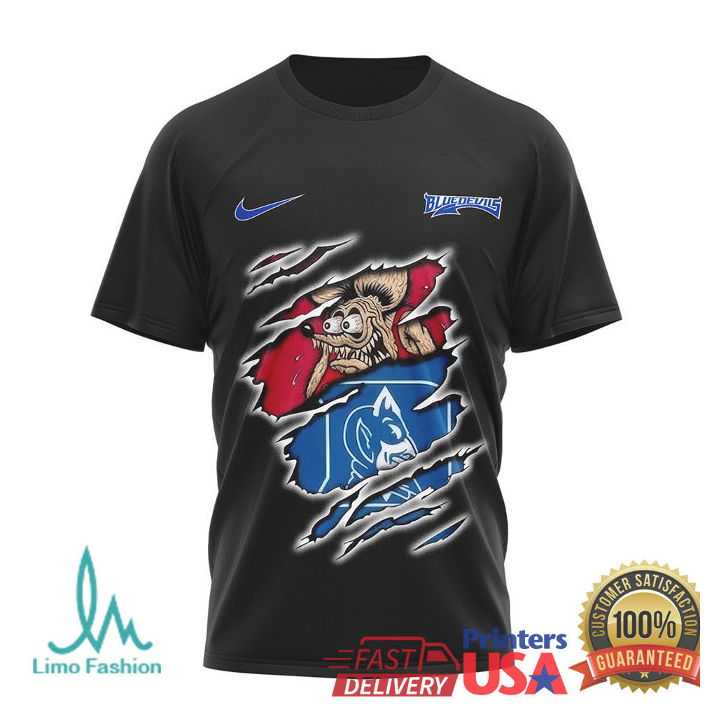 Duke Blue Devils Rat Fink Design T Shirt Built To Play Not To Bow - Limotees LLC
