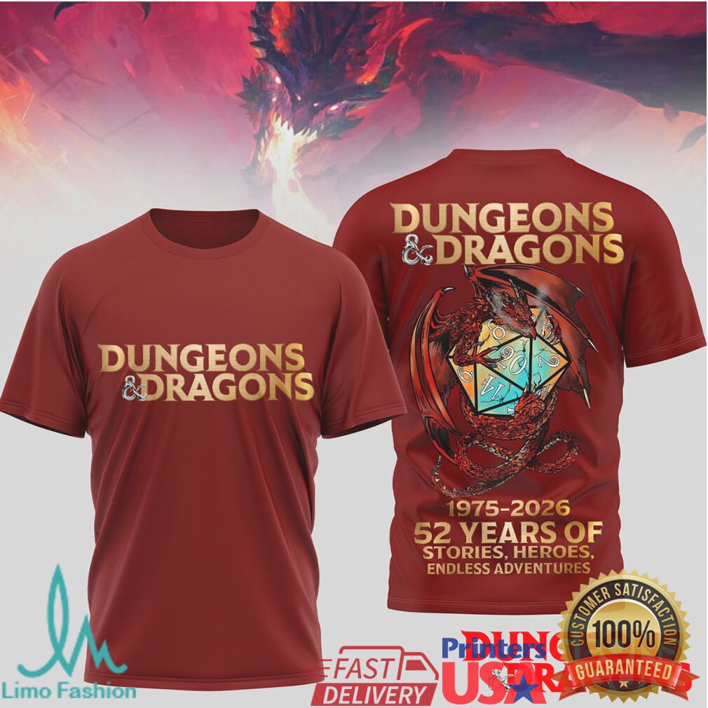 Dungeons And Dragons 52Nd Anniversary 1975 2026 Dragon Tshirt - Limotees LLC