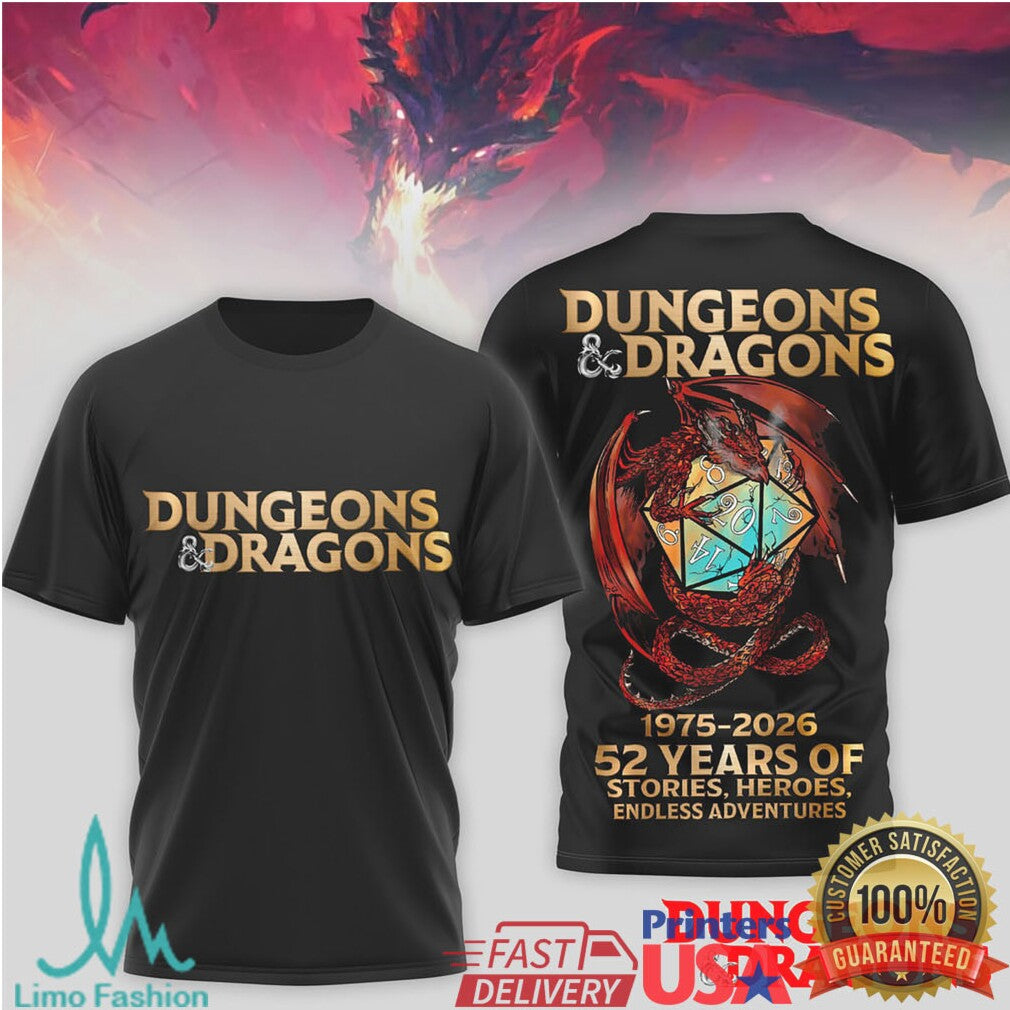 Dungeons And Dragons 52Nd Anniversary 1975 2026 Dragon Tshirt - Limotees LLC