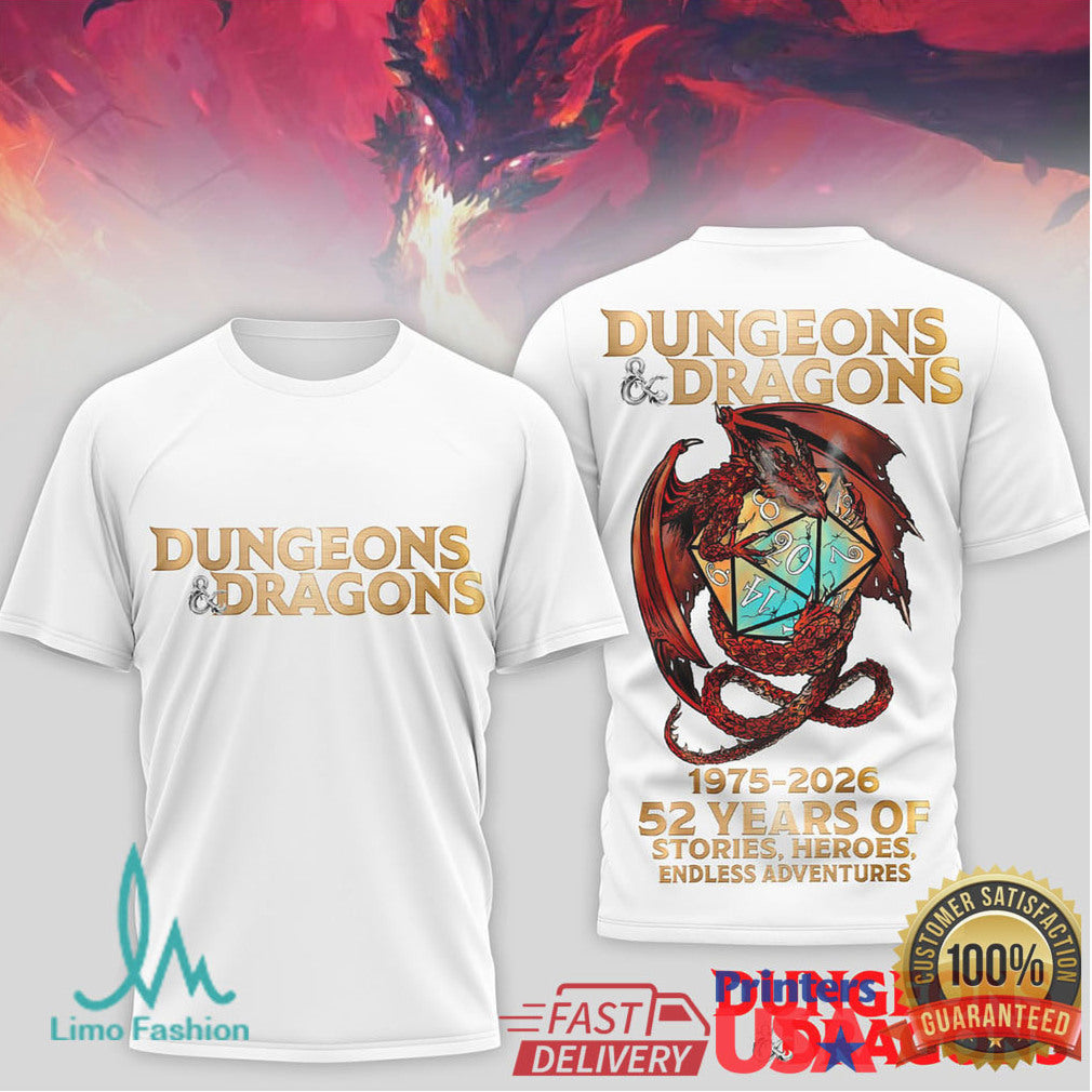 Dungeons And Dragons 52Nd Anniversary 1975 2026 Dragon Tshirt - Limotees LLC