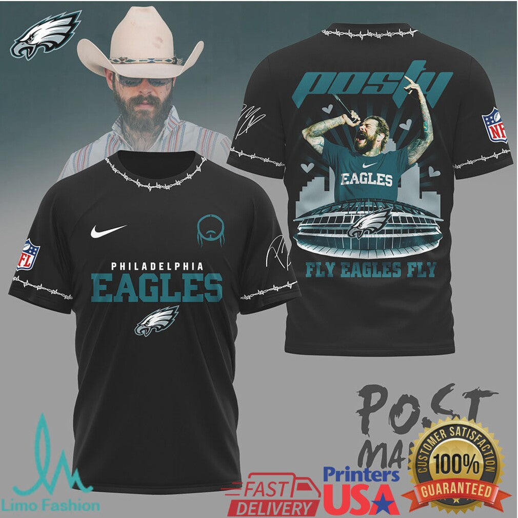 Philadelphia Eagles Official NFL Post Malone Fan 3D Shirt - Limotees LLC