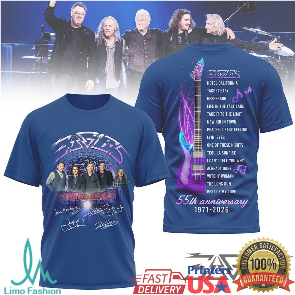 Eagles 55Th Anniversary 1971 2026 Tour Tshirt Signatures - Limotees LLC