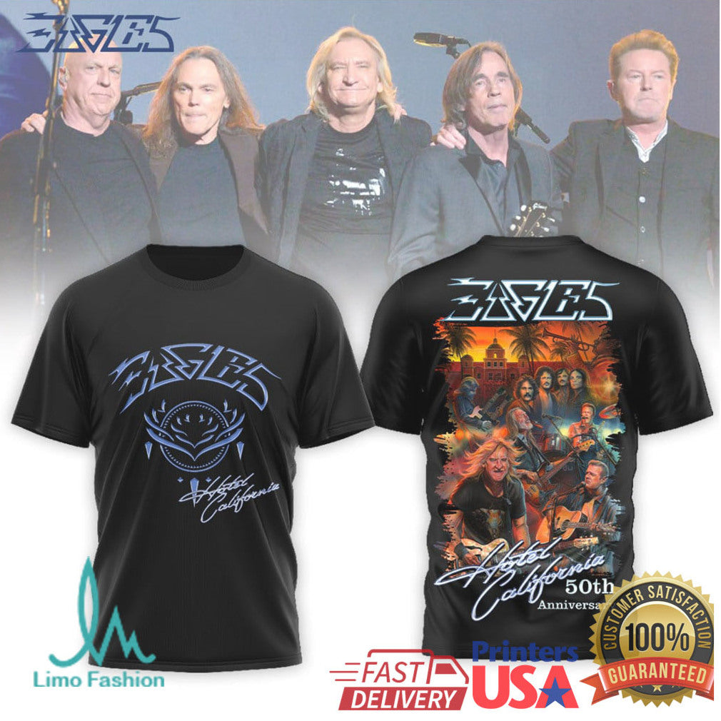 Eagles Hotel California 50th Anniversary Black Commemorative Shirt - Limotees LLC
