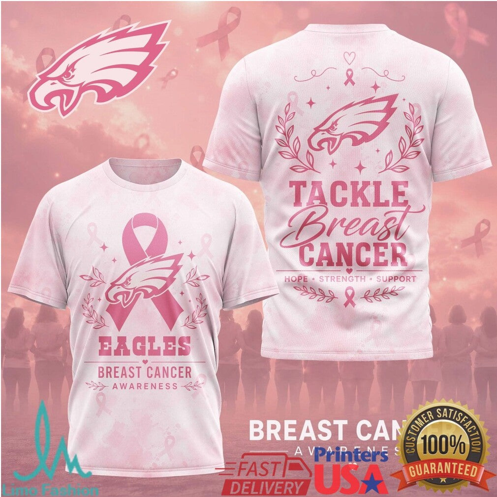 Eagles Tackle Breast Cancer Awareness Pink Ribbons T Shirt - Limotees LLC