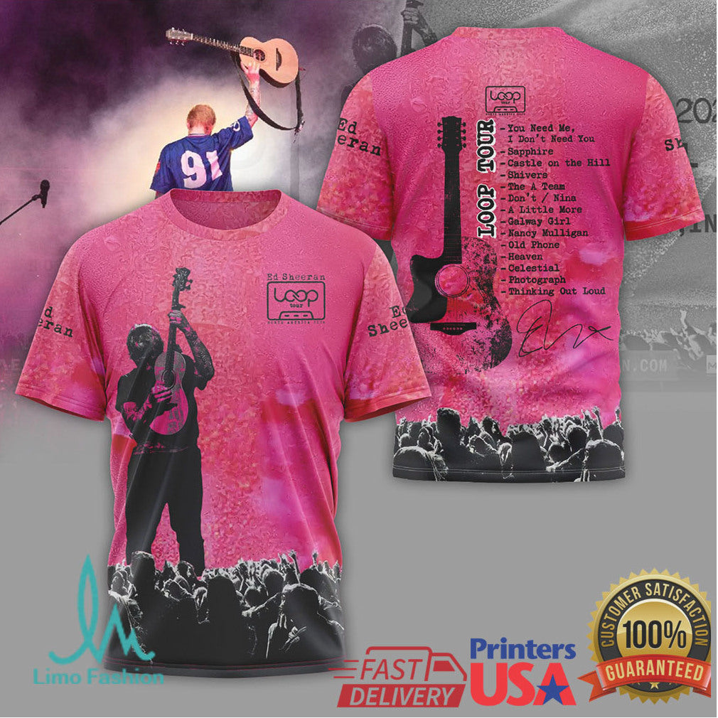 Ed Sheeran Loop Tour Pink Graphic T Shirt Concert Setlist T Shirt - Limotees LLC