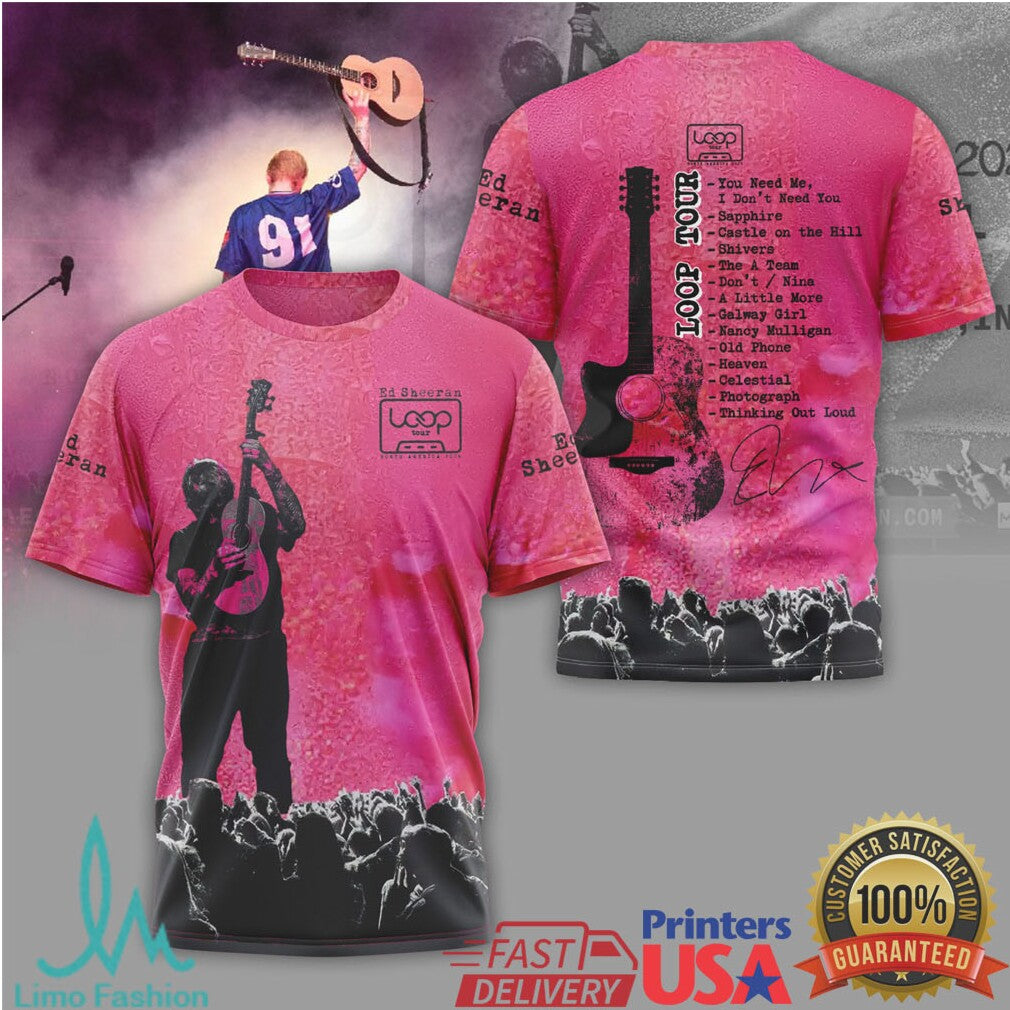 Ed Sheeran Loop Tour Pink Graphic T Shirt Concert Setlist T Shirt - Limotees LLC