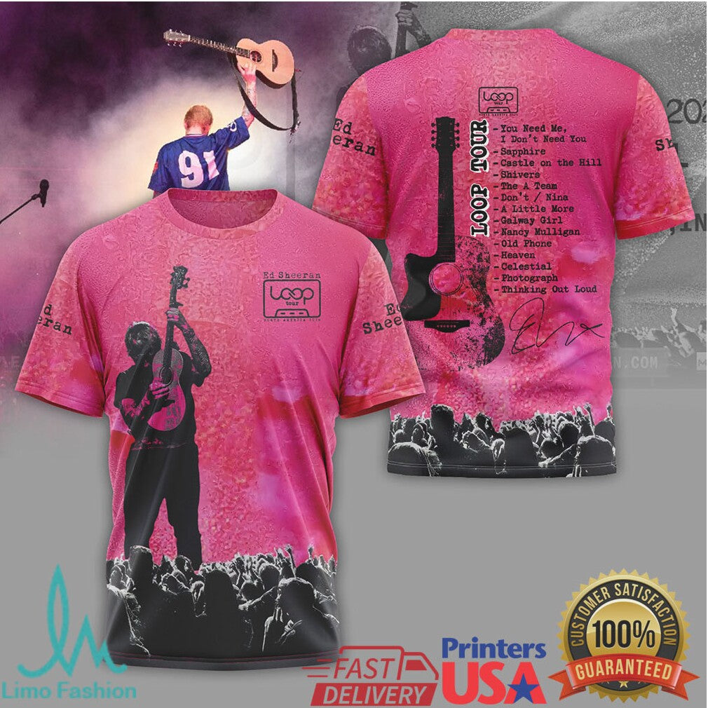 Ed Sheeran Loop Tour Pink Graphic T Shirt Concert Setlist T Shirt - Limotees LLC