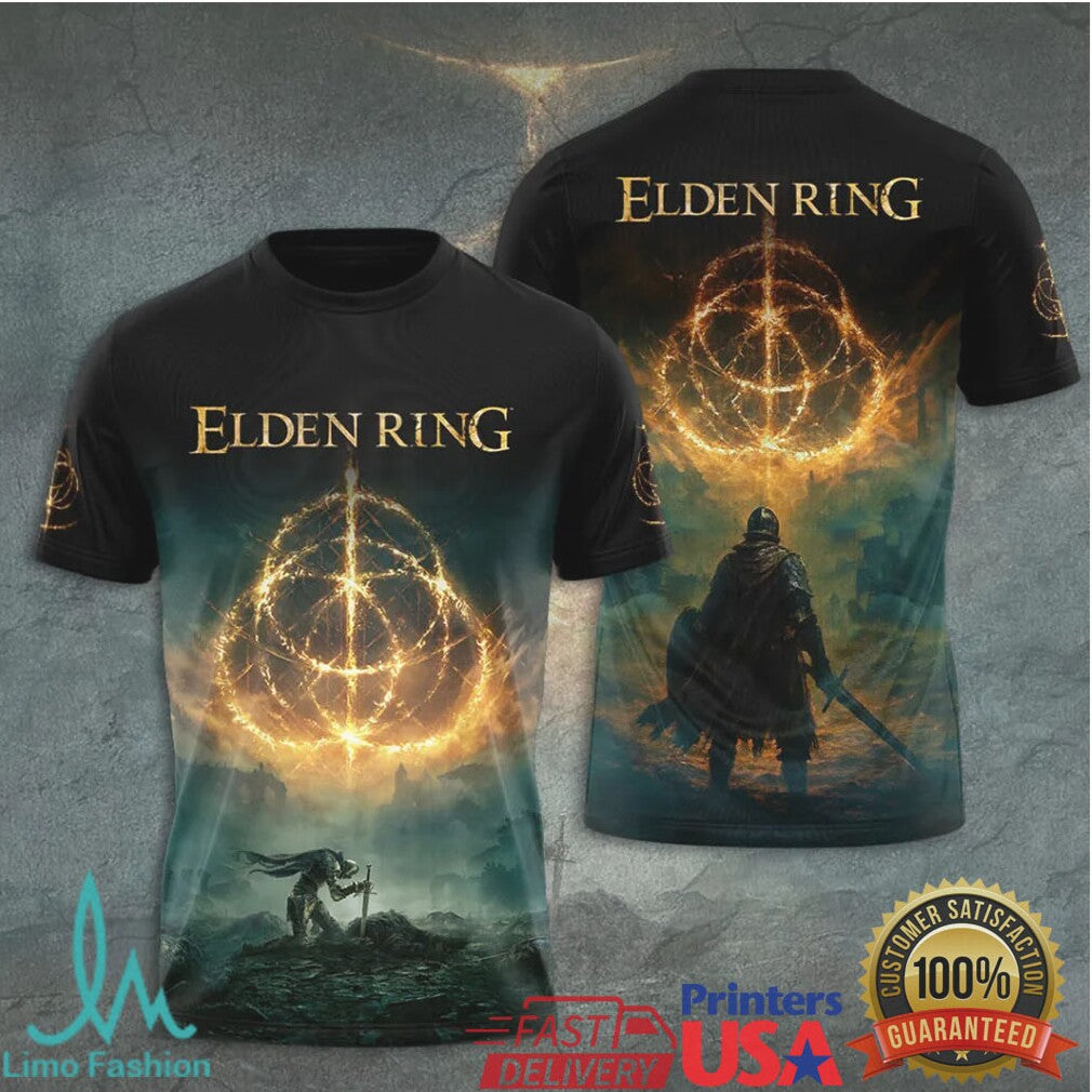 Elden Ring Tarnished Site Of Grace Shattered Ring Retro Fantasy Video Game Fans T Shirt - Limotees LLC