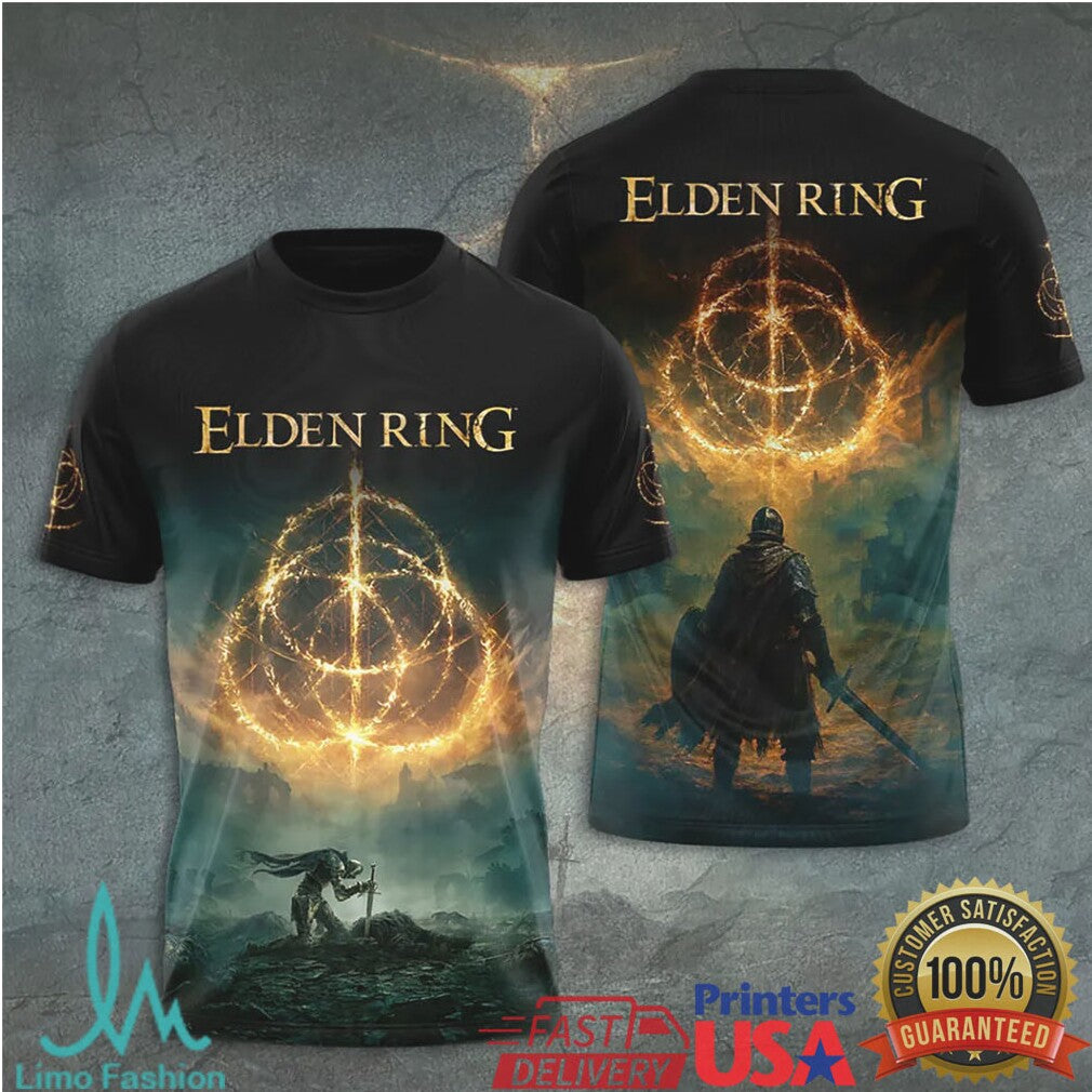 Elden Ring Tarnished Site Of Grace Shattered Ring Retro Fantasy Video Game Fans T Shirt - Limotees LLC