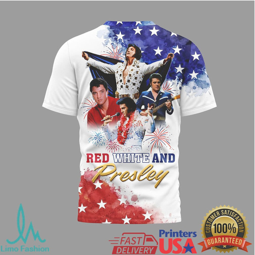 Elvis Presley 250 Years of Freedom USA Flag Red White and Presley T Shirt - Limotees LLC