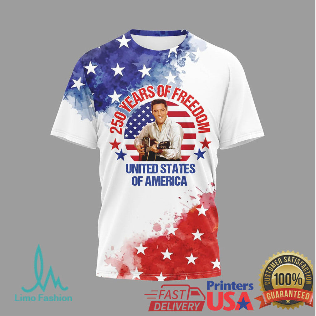 Elvis Presley 250 Years of Freedom USA Flag Red White and Presley T Shirt - Limotees LLC