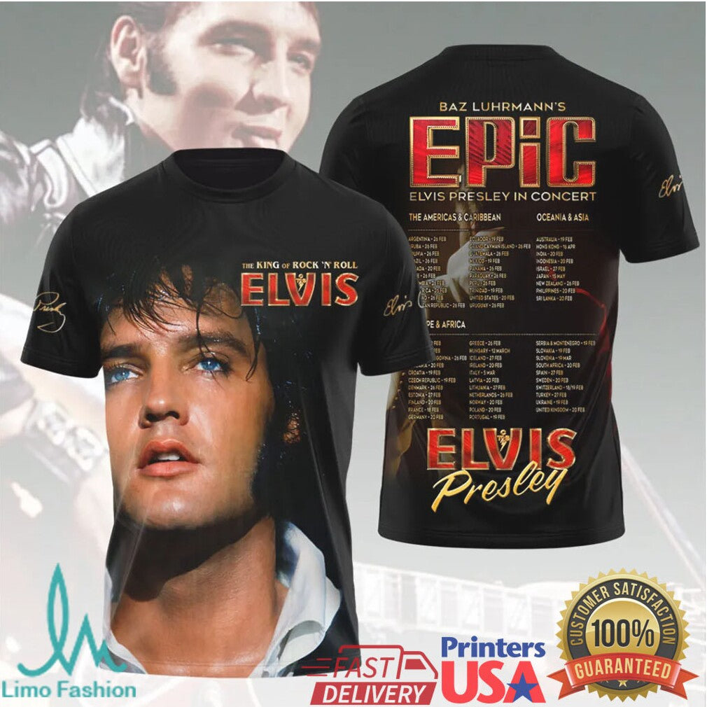 Elvis Presley Baz Luhrmann Epic In Concert World Tour 2026 Retro Music Fans T Shirt - Limotees LLC