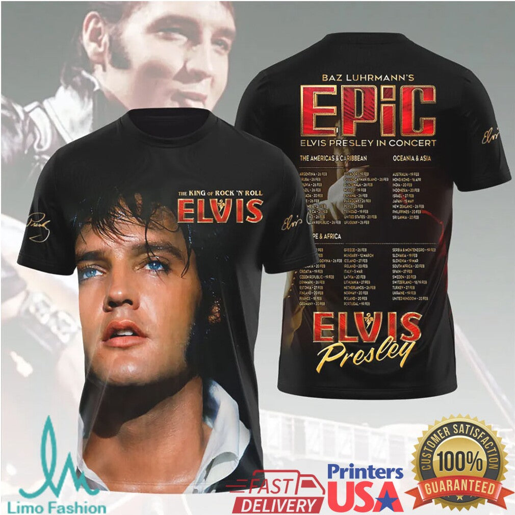 Elvis Presley Baz Luhrmann Epic In Concert World Tour 2026 Retro Music Fans T Shirt - Limotees LLC