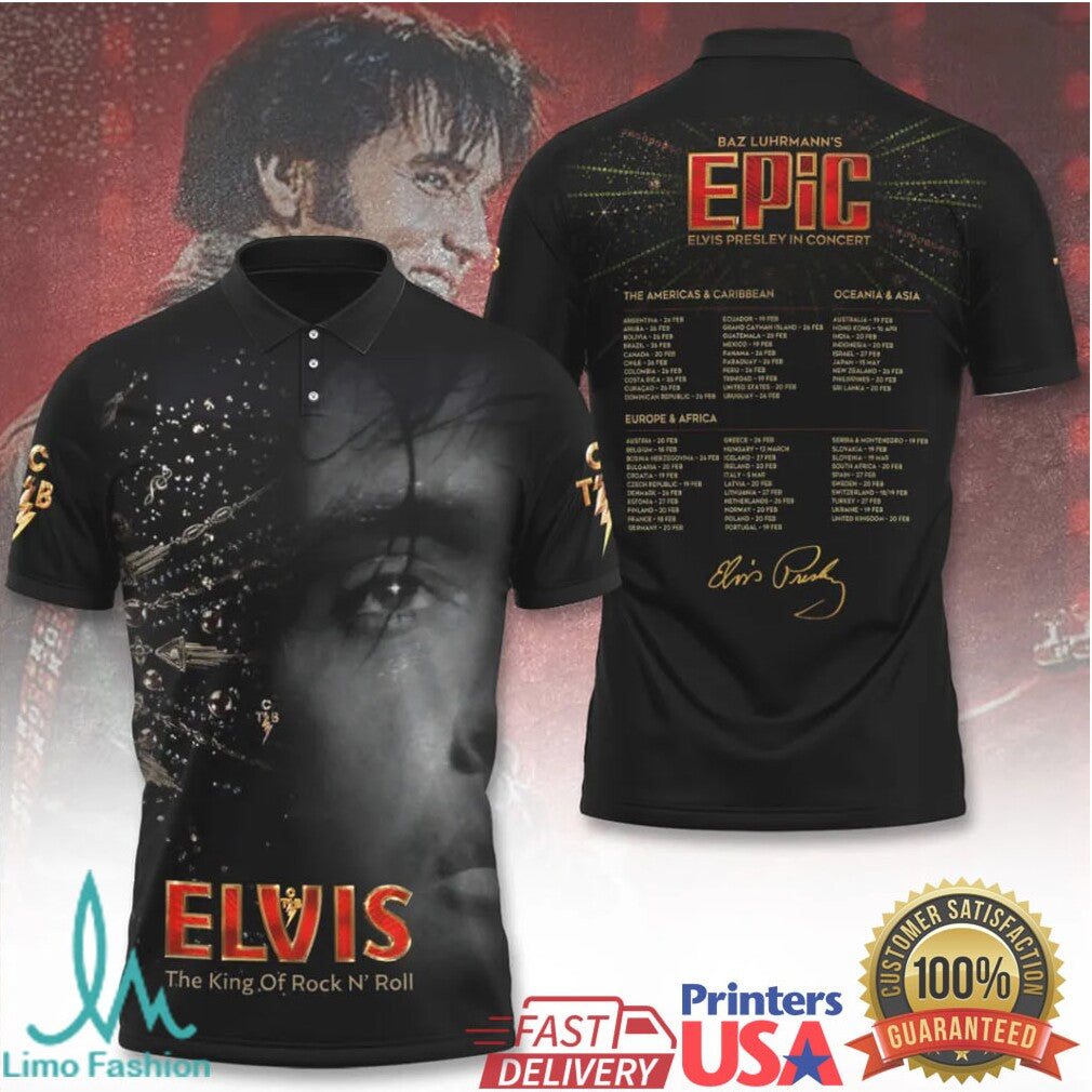 Elvis Presley Baz Luhrmann Epic World Tour Dates 2026 Retro Fans Merchandise T Shirt