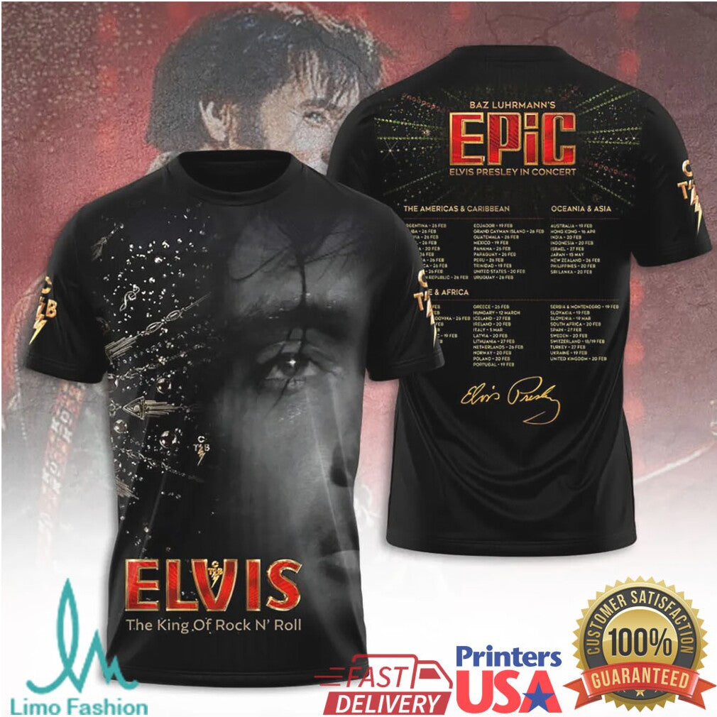 Elvis Presley Baz Luhrmann Epic World Tour Dates 2026 Retro Fans Merchandise T Shirt