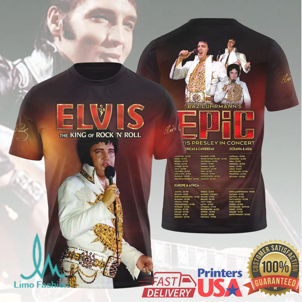 Elvis Presley Epic Concert Performance Photo Gold Belt Retro Fans Men Women T Shirt