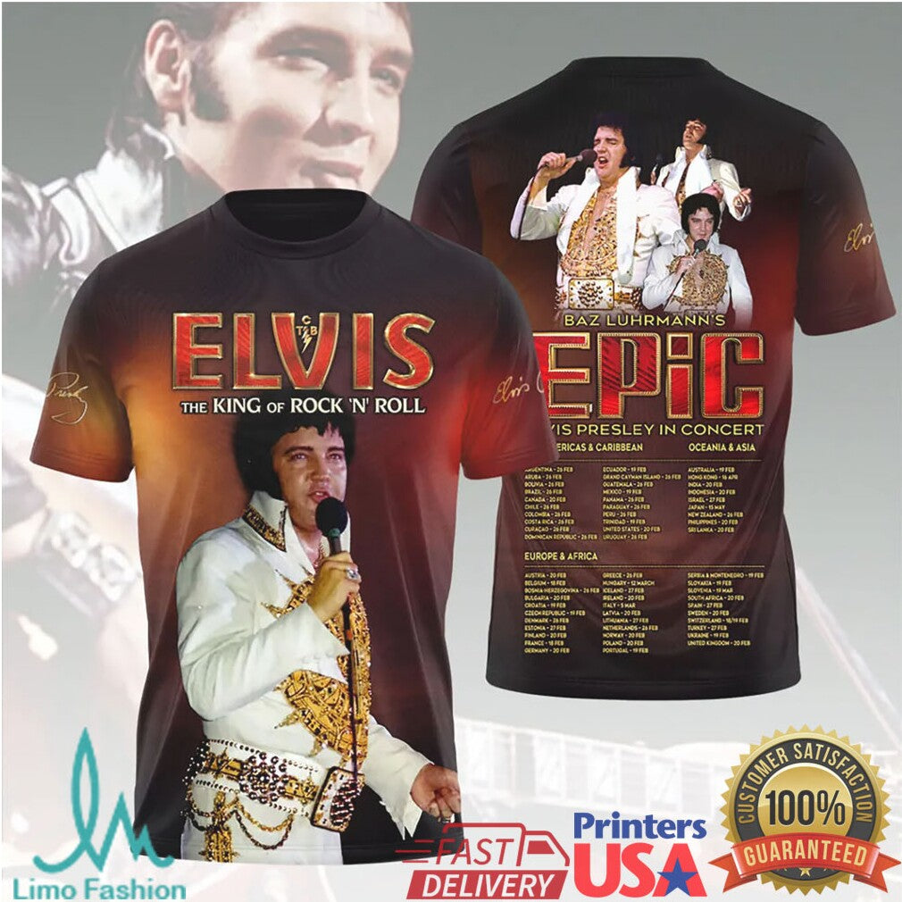 Elvis Presley Epic Concert Performance Photo Gold Belt Retro Fans Men Women T Shirt