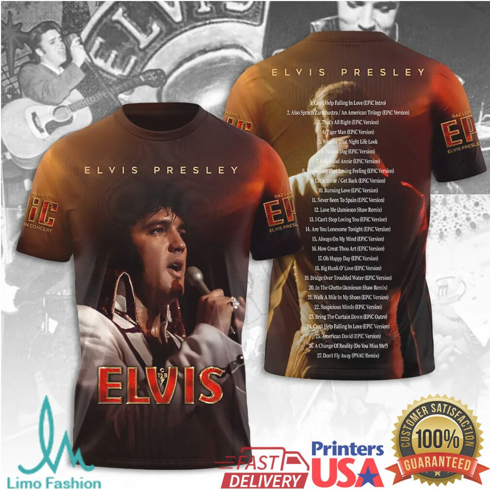 Elvis Presley Epic In Concert 2026 Retro Rock And Roll King Tribute Music Fan T Shirt