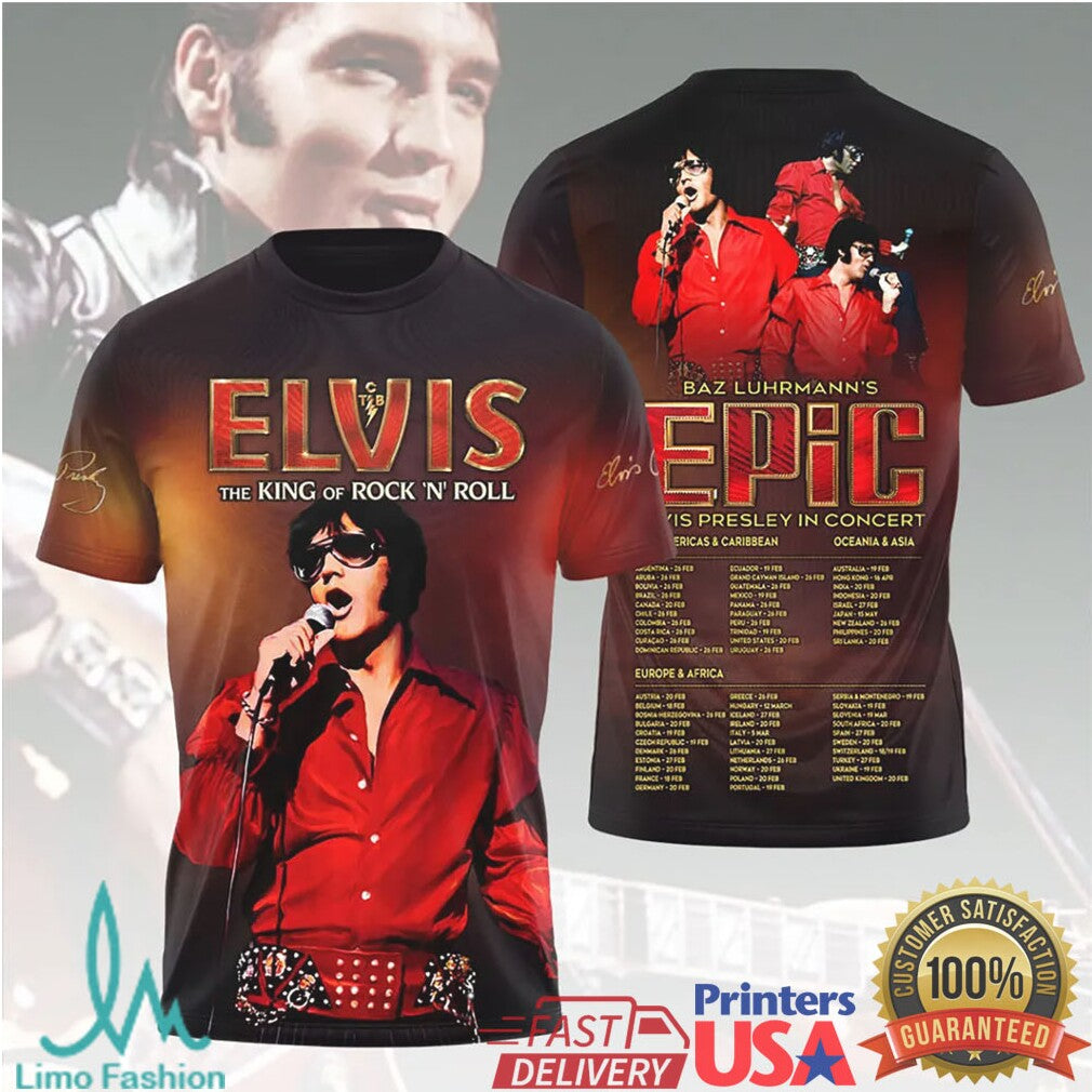 Elvis Presley Epic In Concert World Tour 2026 Red Shirt Retro Fans T Shirt - Limotees LLC