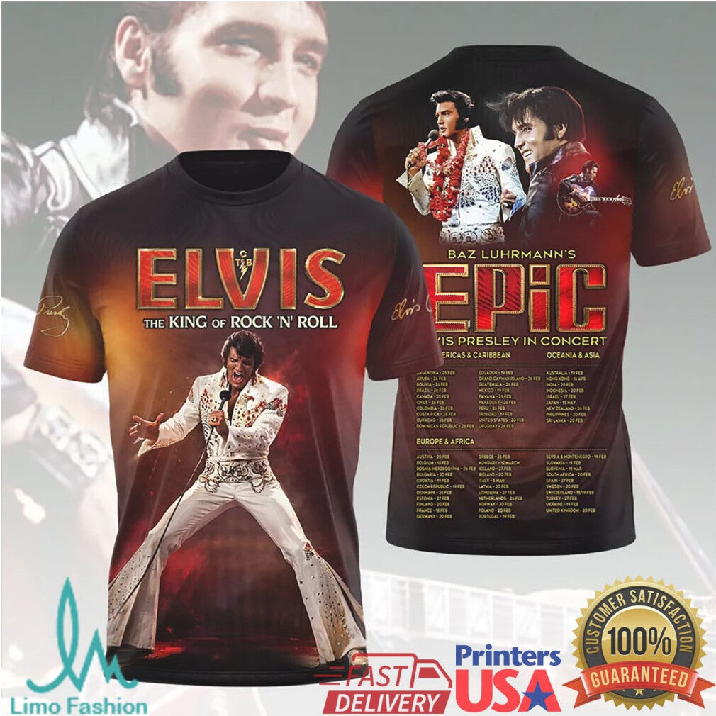 Elvis Presley Epic World Tour 2026 Vegas Jumpsuit Retro Men Women Fans T Shirt