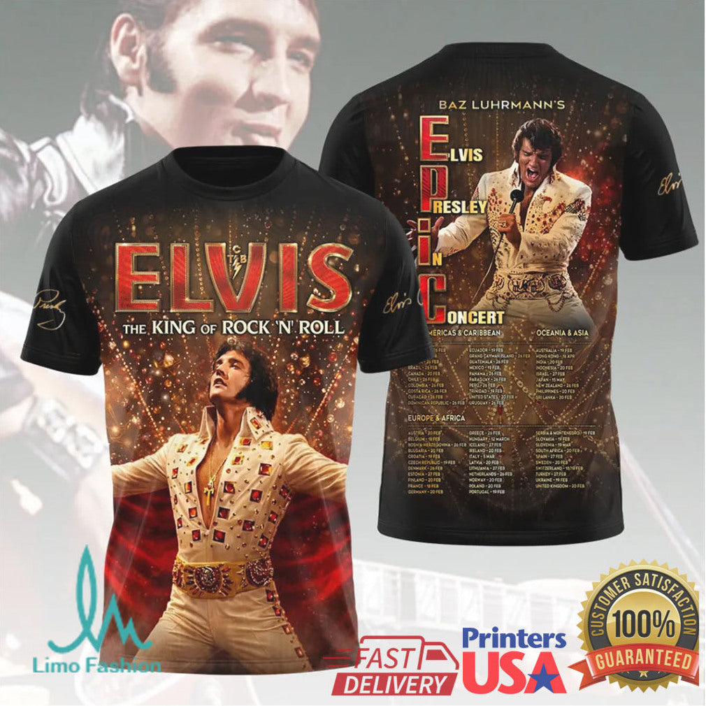 Elvis Presley King Of Rock N Roll Epic In Concert Vintage Fans T Shirt - Limotees LLC