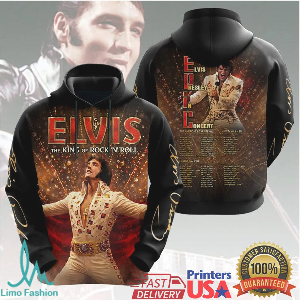 Elvis Presley King Of Rock N Roll Epic In Concert Vintage Fans T Shirt - Limotees LLC