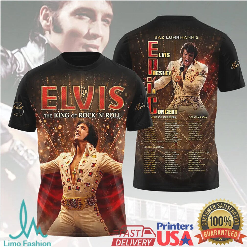Elvis Presley King Of Rock N Roll Epic In Concert Vintage Fans T Shirt - Limotees LLC