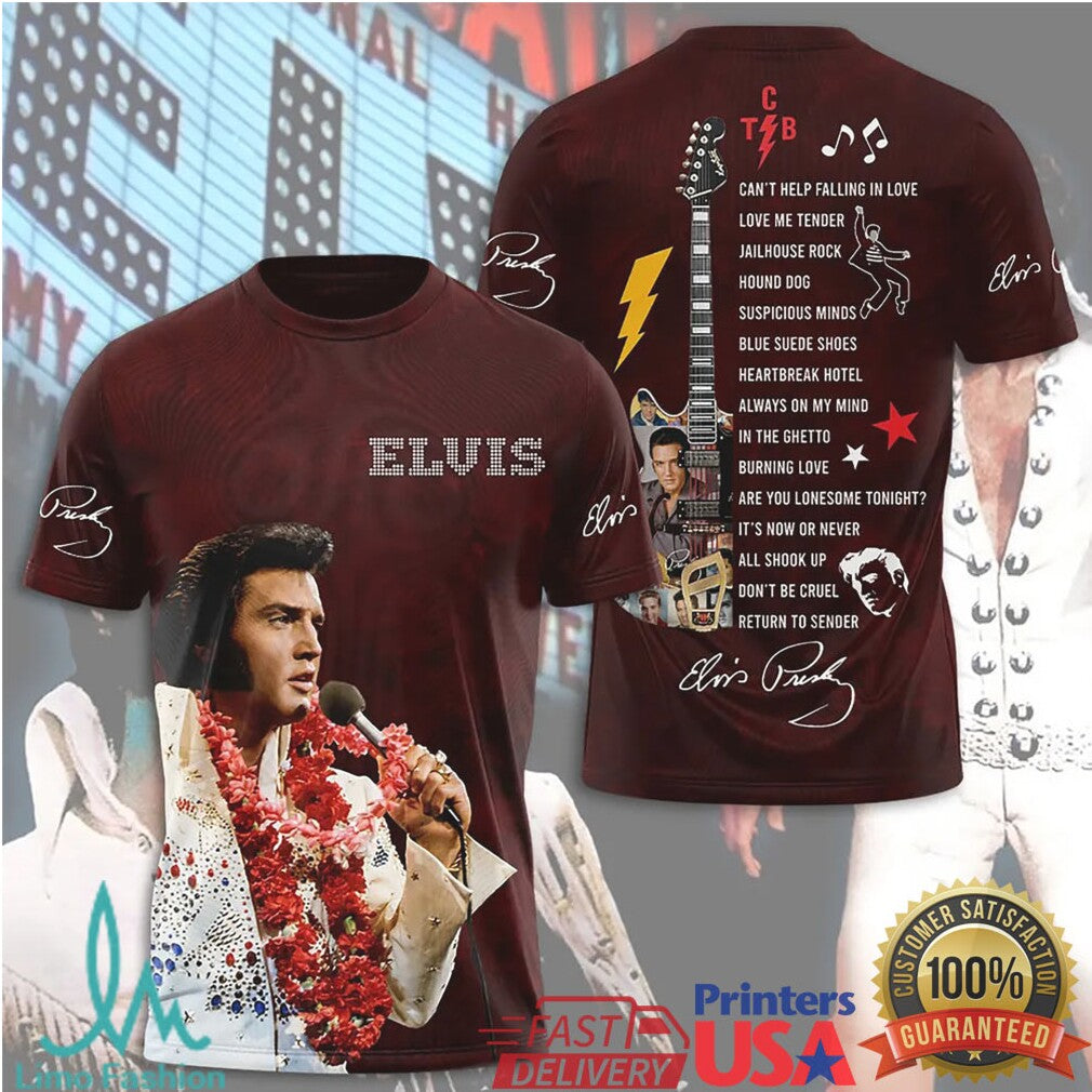 Elvis Presley King Of Rock N Roll TCB Signature Retro Fans Men T Shirt