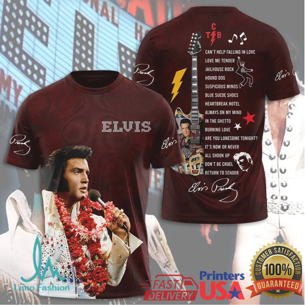 Elvis Presley King Of Rock N Roll TCB Signature Retro Fans Men T Shirt