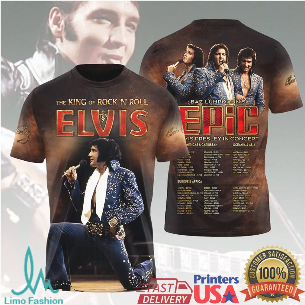 Elvis Presley King of Rock N Roll Epic Concert Tour 2026 Retro Fans T Shirt - Limotees LLC