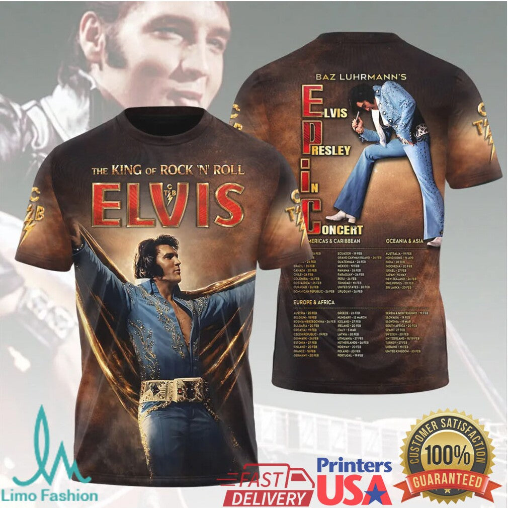 Elvis Presley King of Rock N Roll Epic Concert World Tour Vintage Fans T Shirt