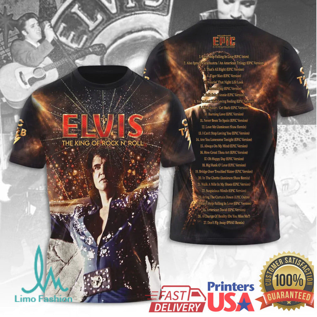 Elvis Presley King of Rock N Roll Epic World Tour Tracklist Retro Fans T Shirt - Limotees LLC