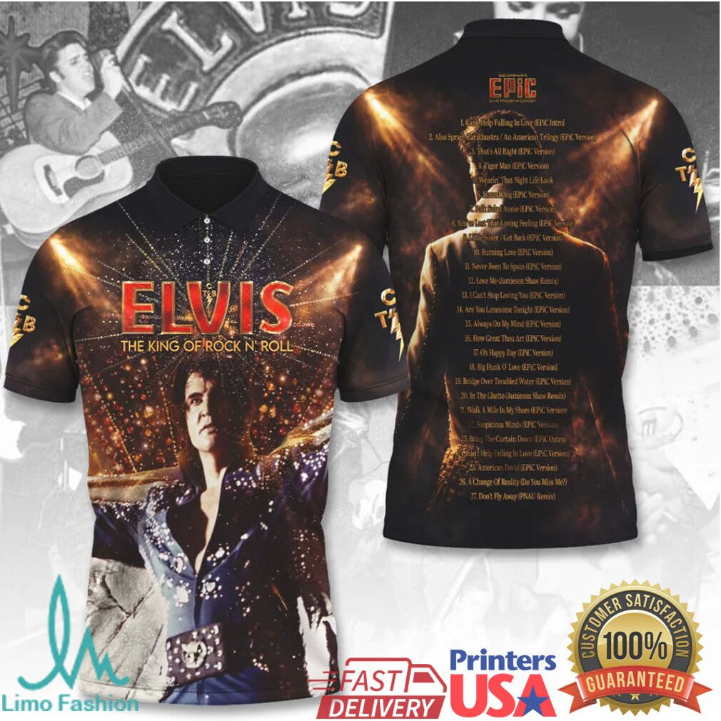 Elvis Presley King of Rock N Roll Epic World Tour Tracklist Retro Fans T Shirt - Limotees LLC